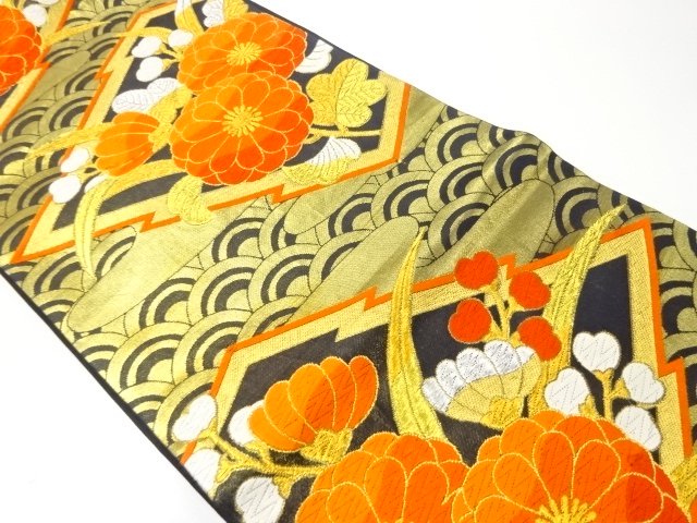 JAPANESE KIMONO / FLORAL PATTERN WOVEN FUKURO OBI